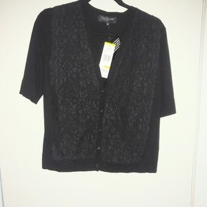 Jones NY button down sweater w/lace, size M
